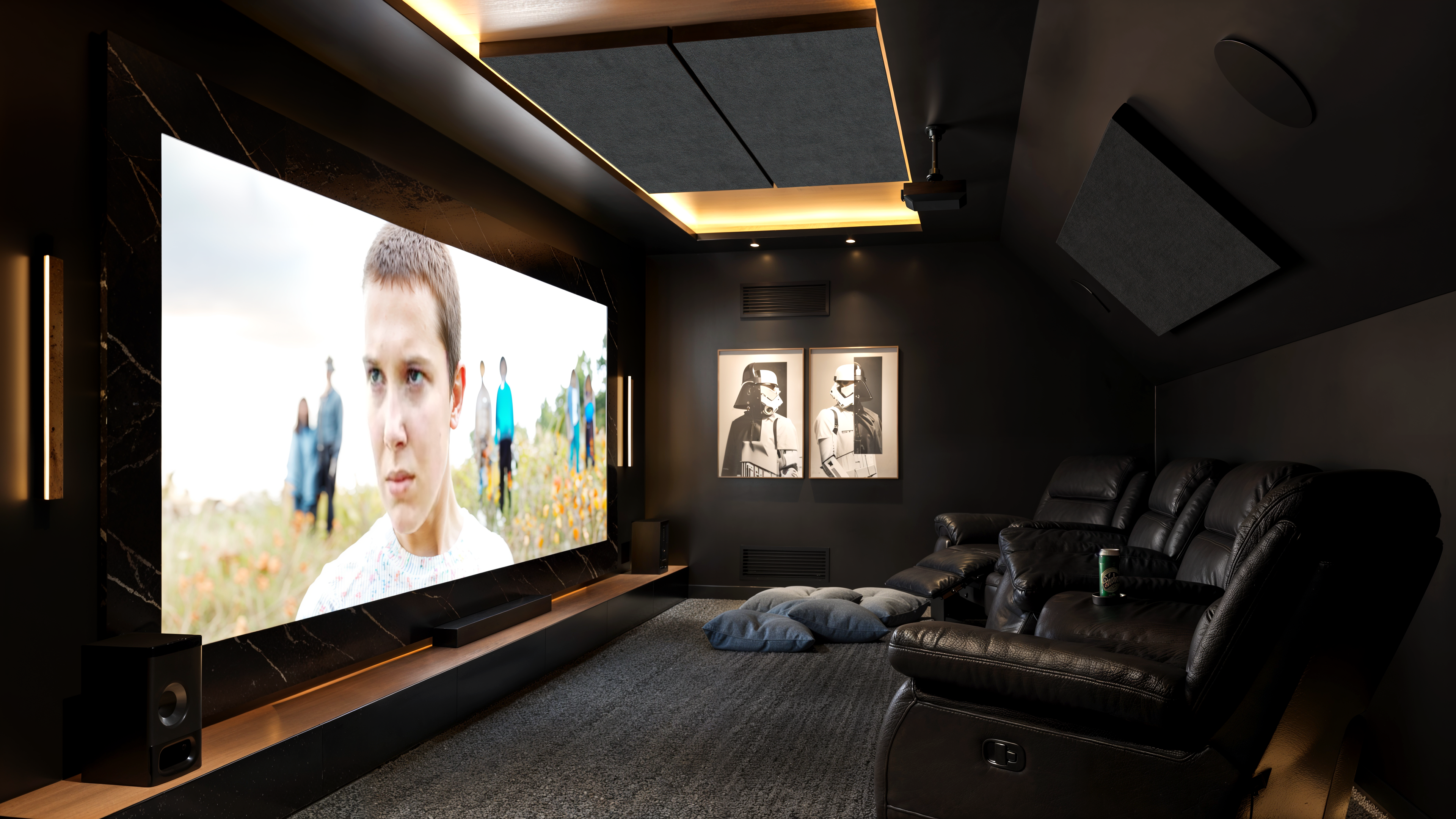 Home Cinema render 3D vista principal — O que é Tridimensionais | Render Fabrik